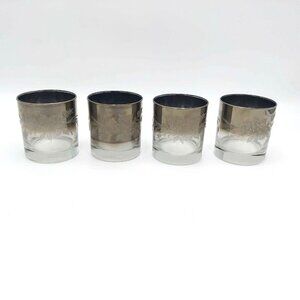Old Fashioned Silver Ombre Whiskey Glasses  3.25 in Barware Floral Embossed